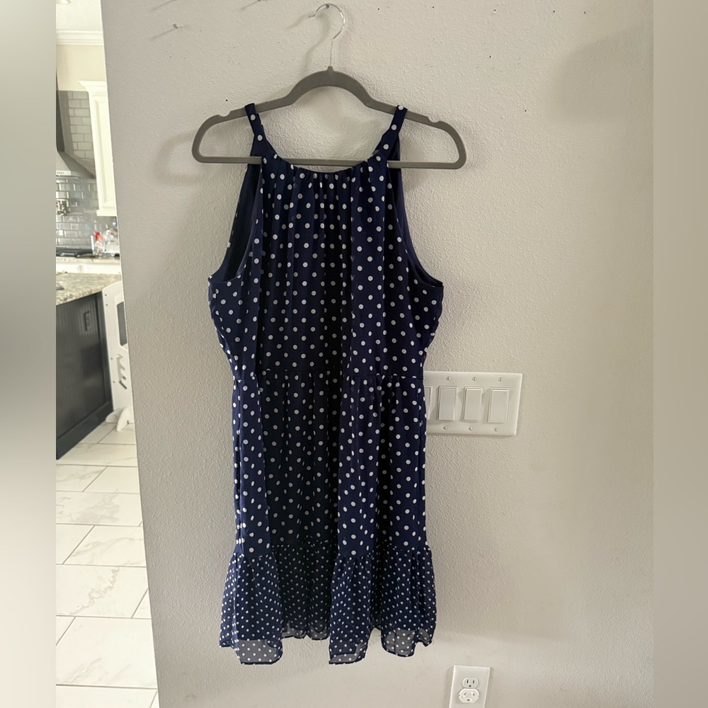 Like New Vince Camuto halter navy polka dot dress- size 14
